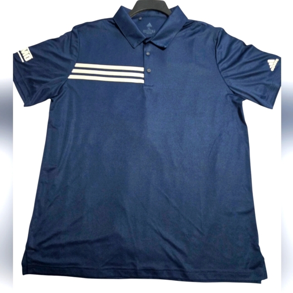 Adidas Men's 3 Stripe UPF 50 Plus Short Sleeve Polo Navy Golf XL - Picture 2 of 5